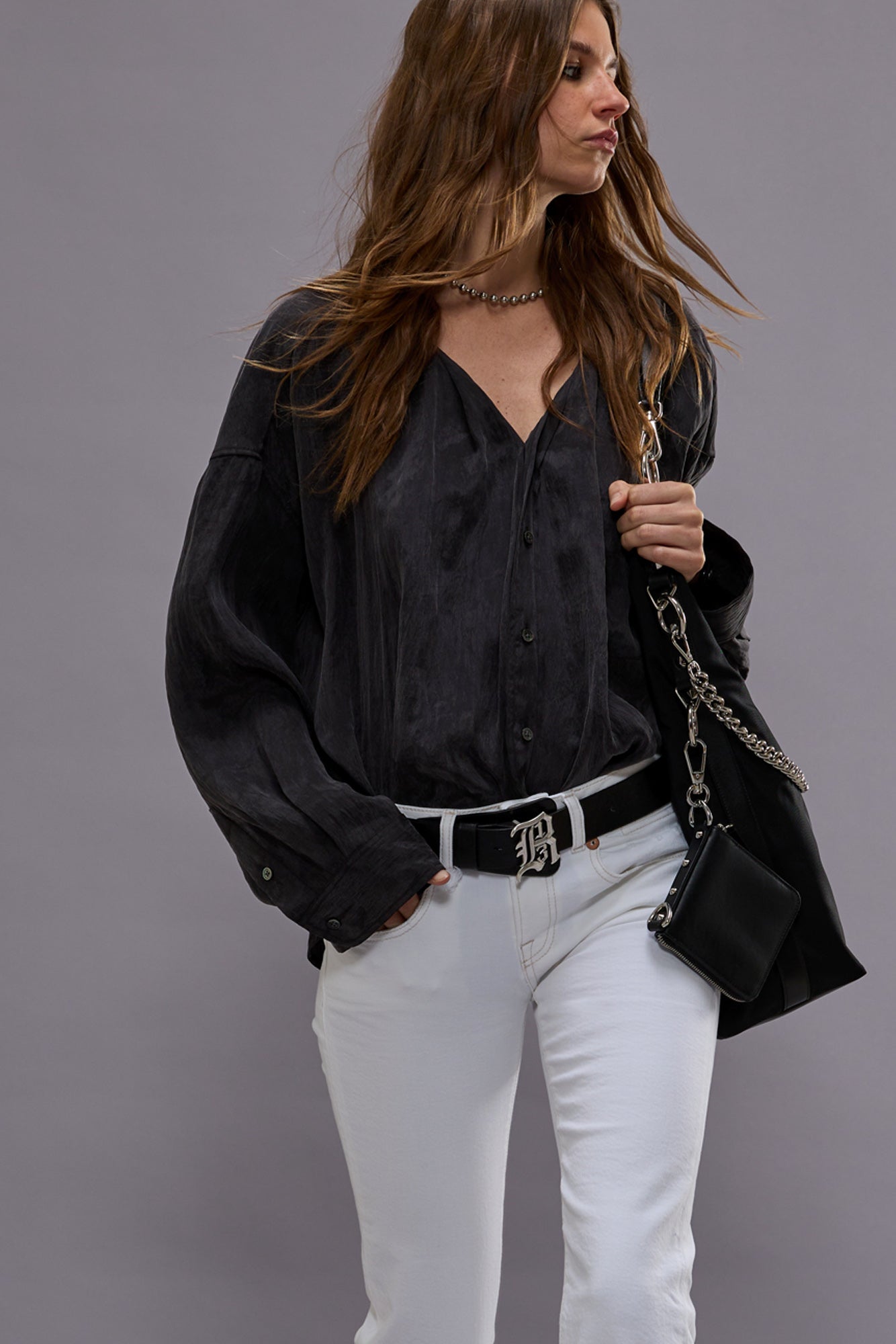 TWISTED NECK SHIRT - BLACK | R13 near me