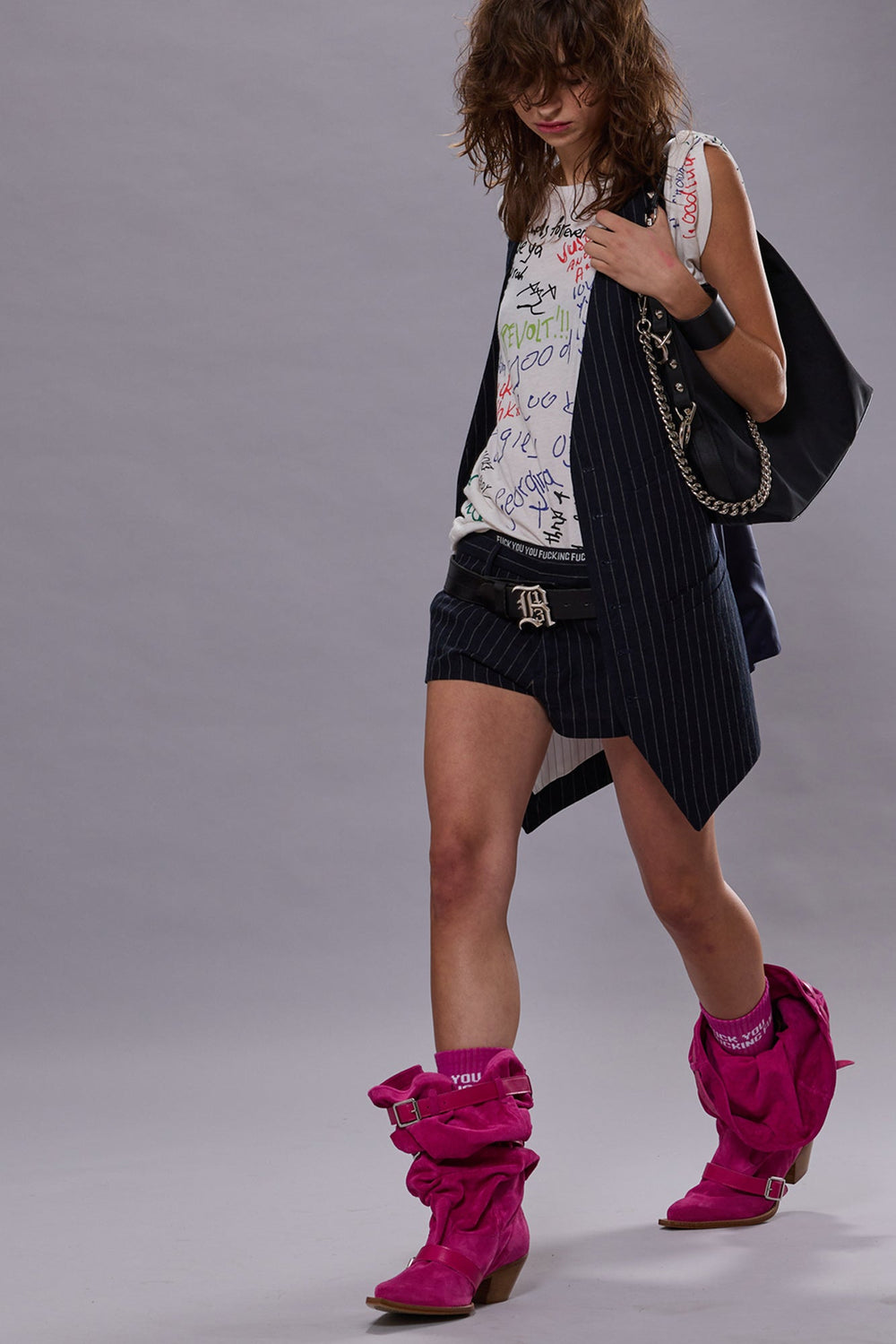 ELONGATED VEST - DARK NAVY STRIPE | R13 ONLINE