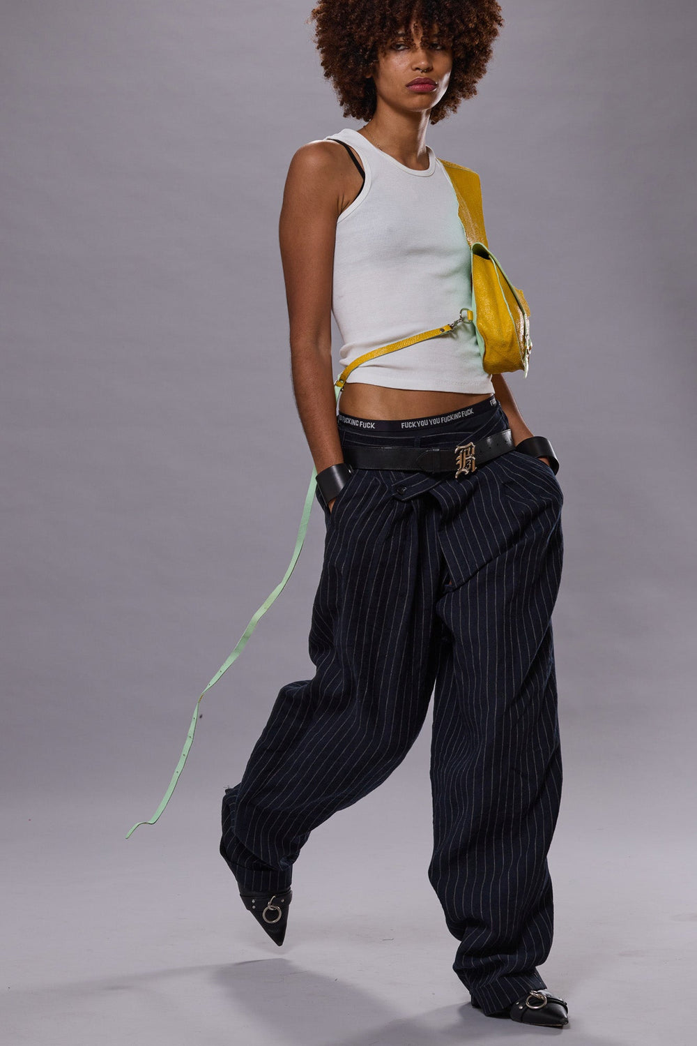 TRIPLE PLEAT CROSSOVER TROUSER - DARK NAVY STRIPE | R13 ONLINE
