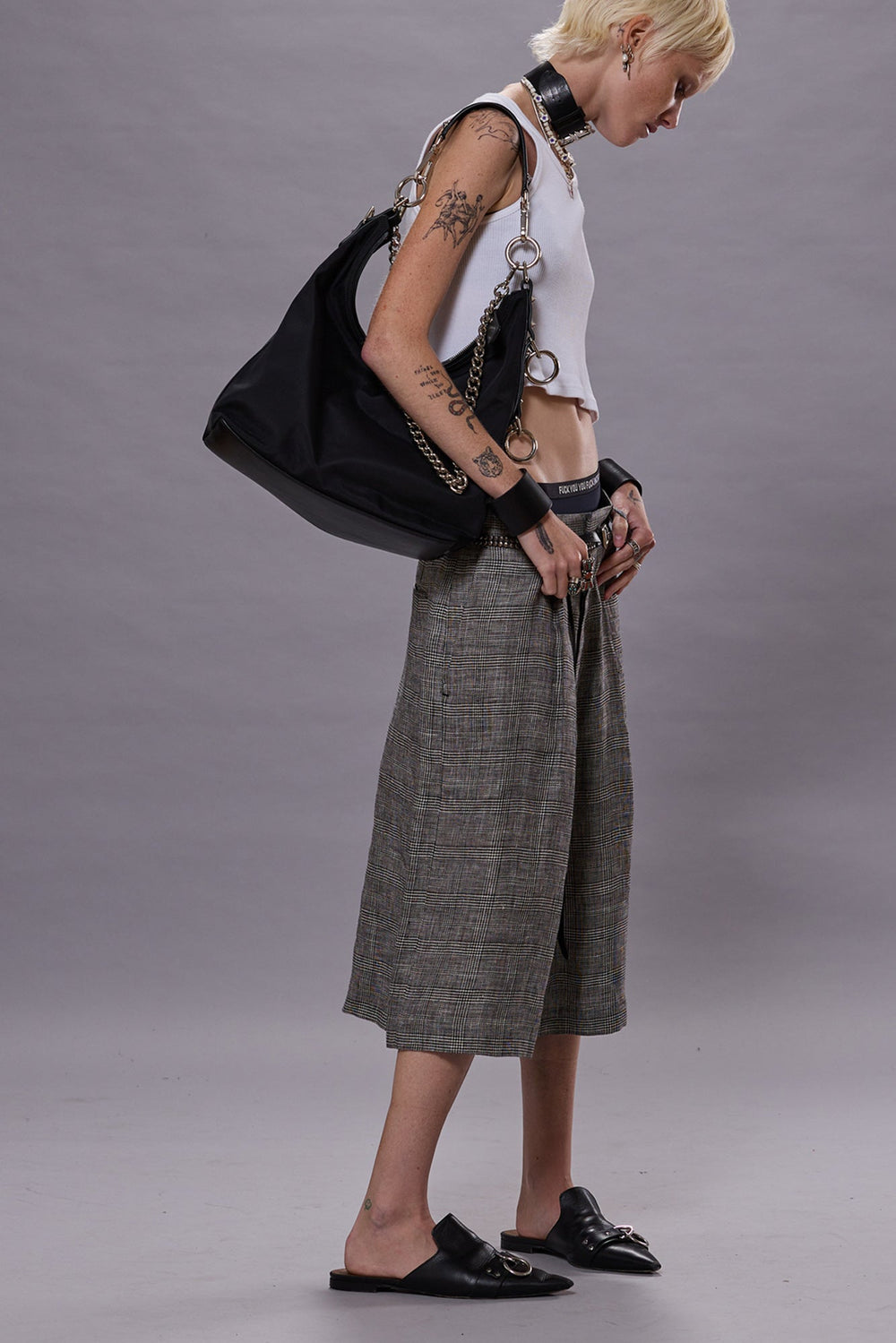 JUMBO TAILORED SHORT - BLACK&WHITE GLENPLAID | R13 sale