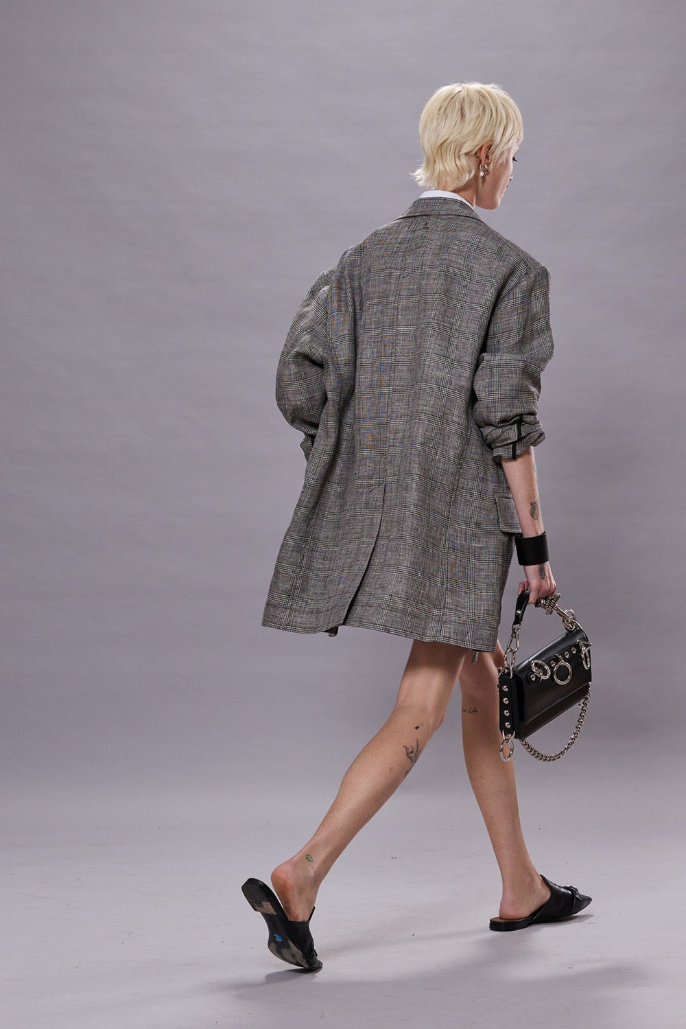 OVERSIZED RAGGED BLAZER - BLACK&WHITE GLENPLAID | R13 for sale