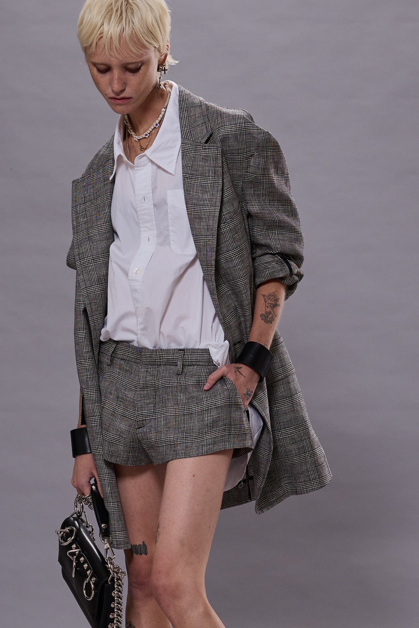 OVERSIZED RAGGED BLAZER - BLACK&WHITE GLENPLAID | R13 for sale