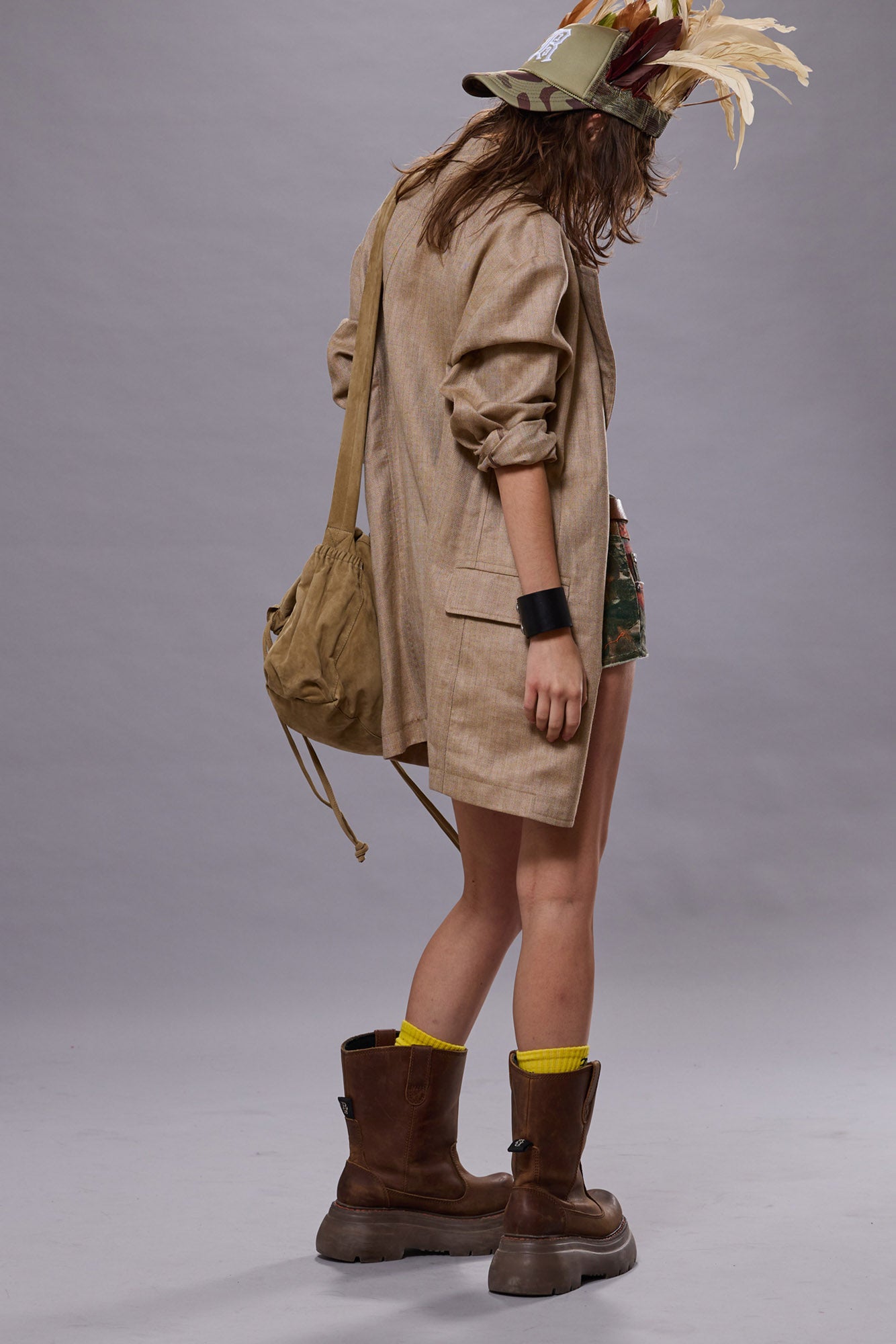 OVERSIZED RAGGED BLAZER - BROWN HERRINGBONE | R13 ONLINE
