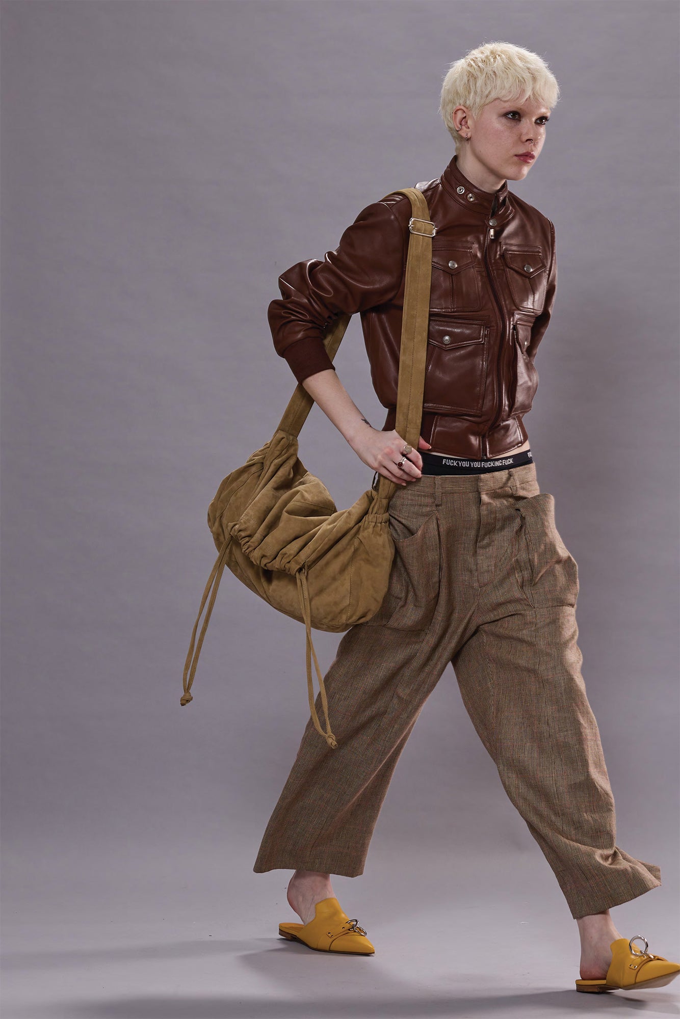 PLEATED POCKET TROUSER - BROWN WINDOWPANE PLAID | R13 outlet