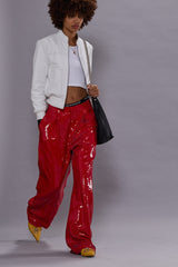 WIDE LEG TROUSER - RED SEQUIN | R13 sale