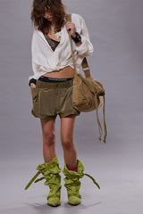 SHORTS WITH 2-WAY POCKETS - OLIVE | R13 for sale