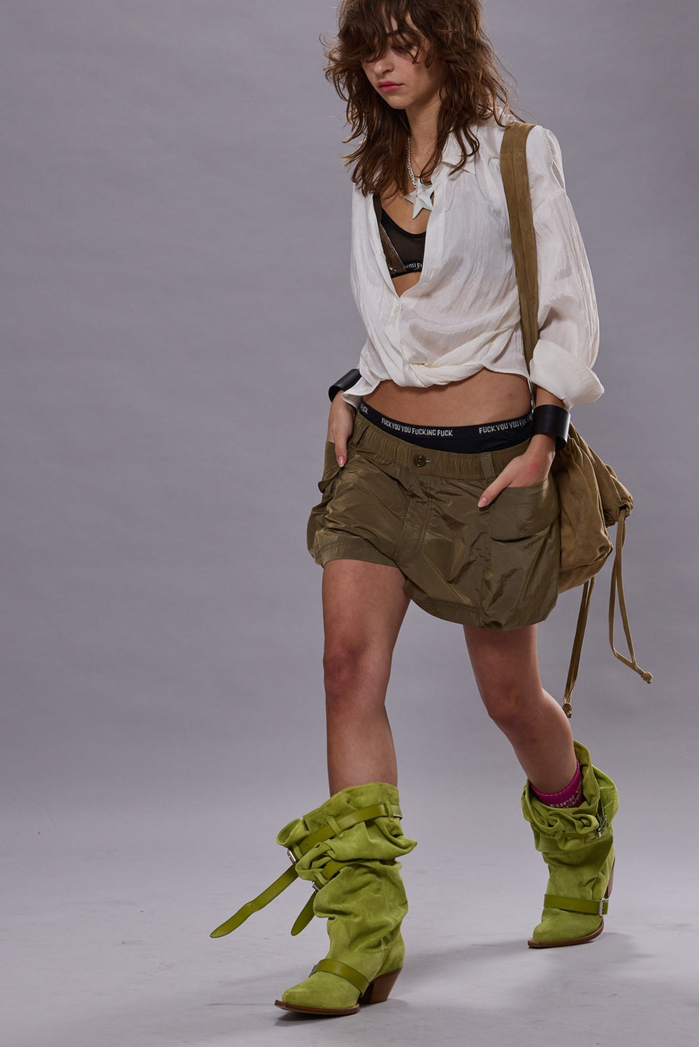 SHORTS WITH 2-WAY POCKETS - OLIVE | R13 for sale