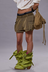 SHORTS WITH 2-WAY POCKETS - OLIVE | R13 for sale