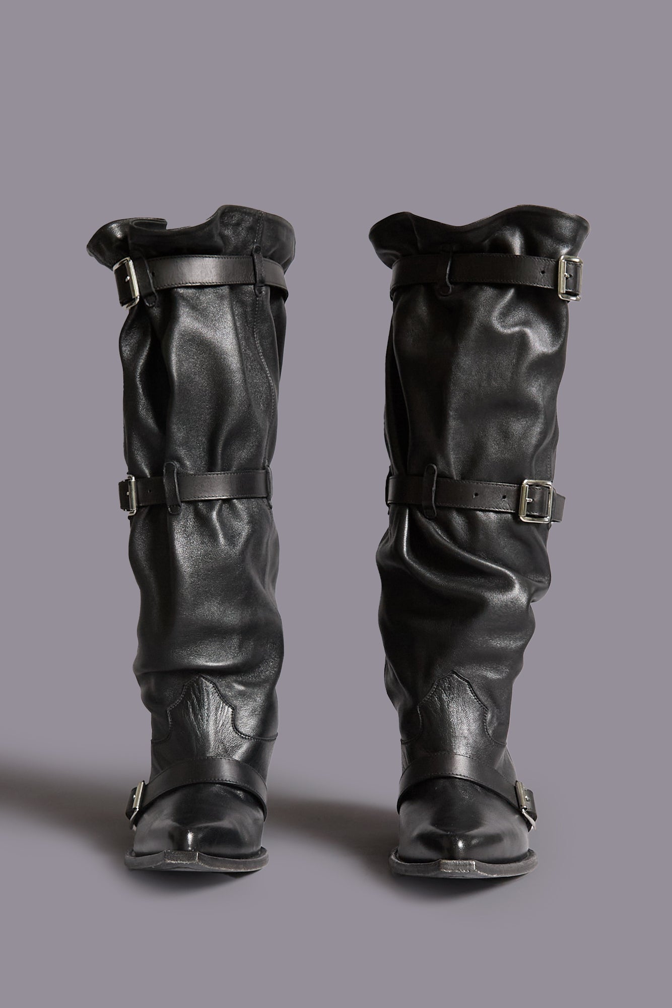 BUCKLED-UP SLOUCH COWBOY BOOT - BLACK | R13 US