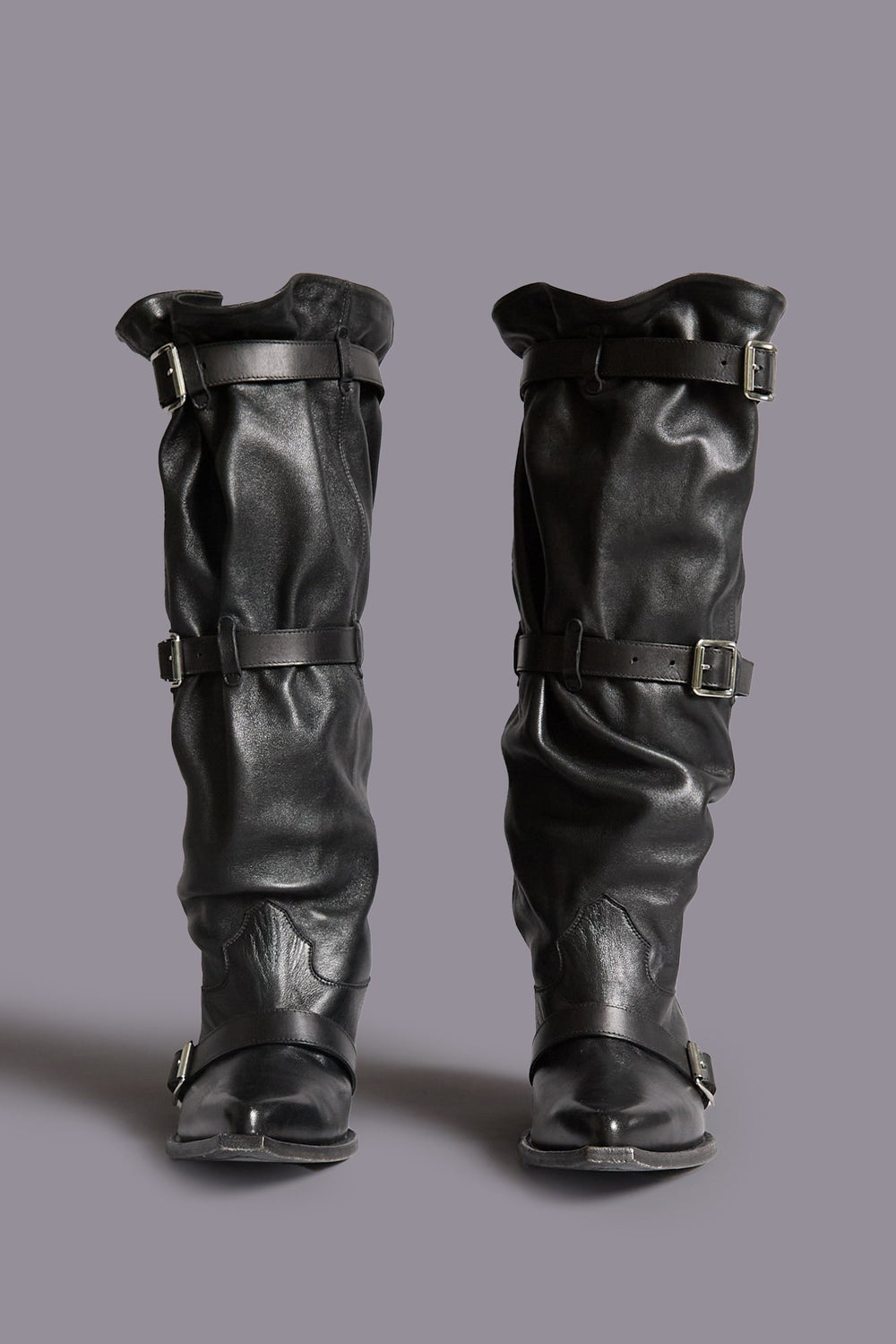 BUCKLED-UP SLOUCH COWBOY BOOT - BLACK | R13 US