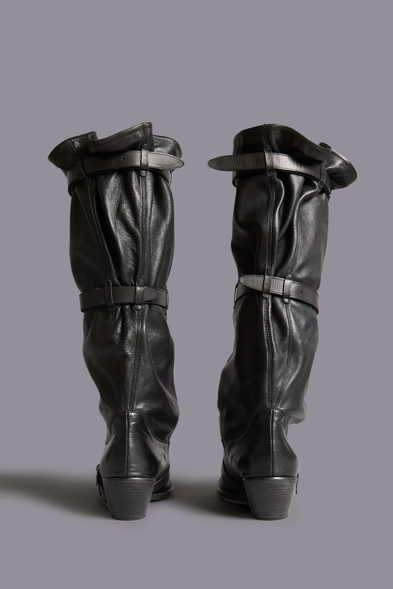 BUCKLED-UP SLOUCH COWBOY BOOT - BLACK | R13 US