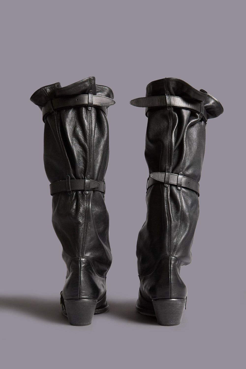 BUCKLED-UP SLOUCH COWBOY BOOT - BLACK | R13 US