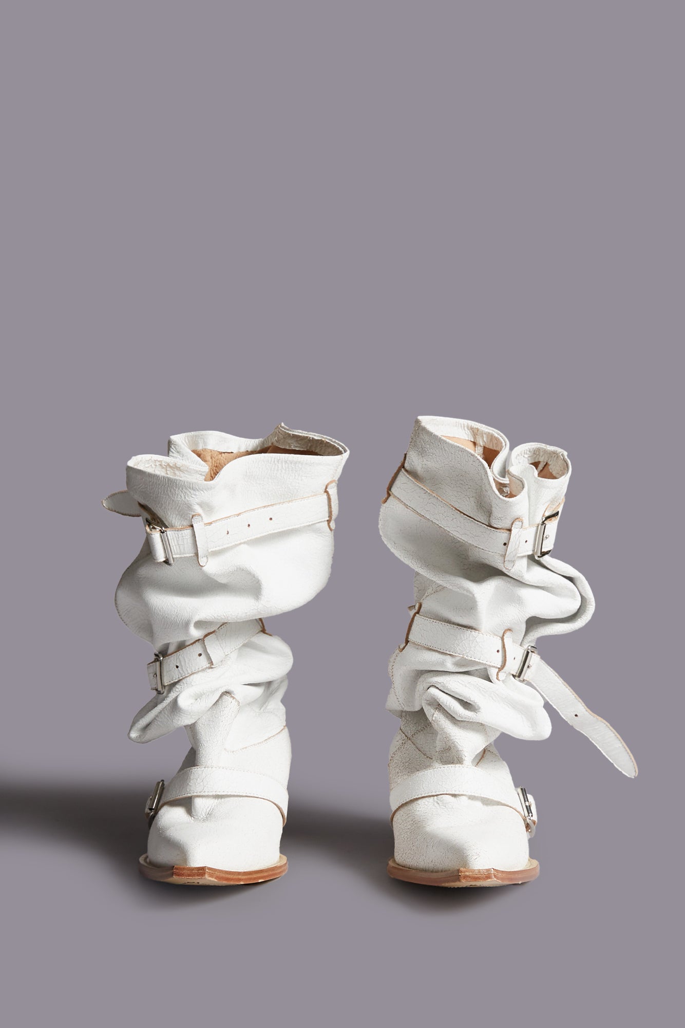 BUCKLED-UP SLOUCH COWBOY BOOT - CRACKLE WHITE | R13 for sale