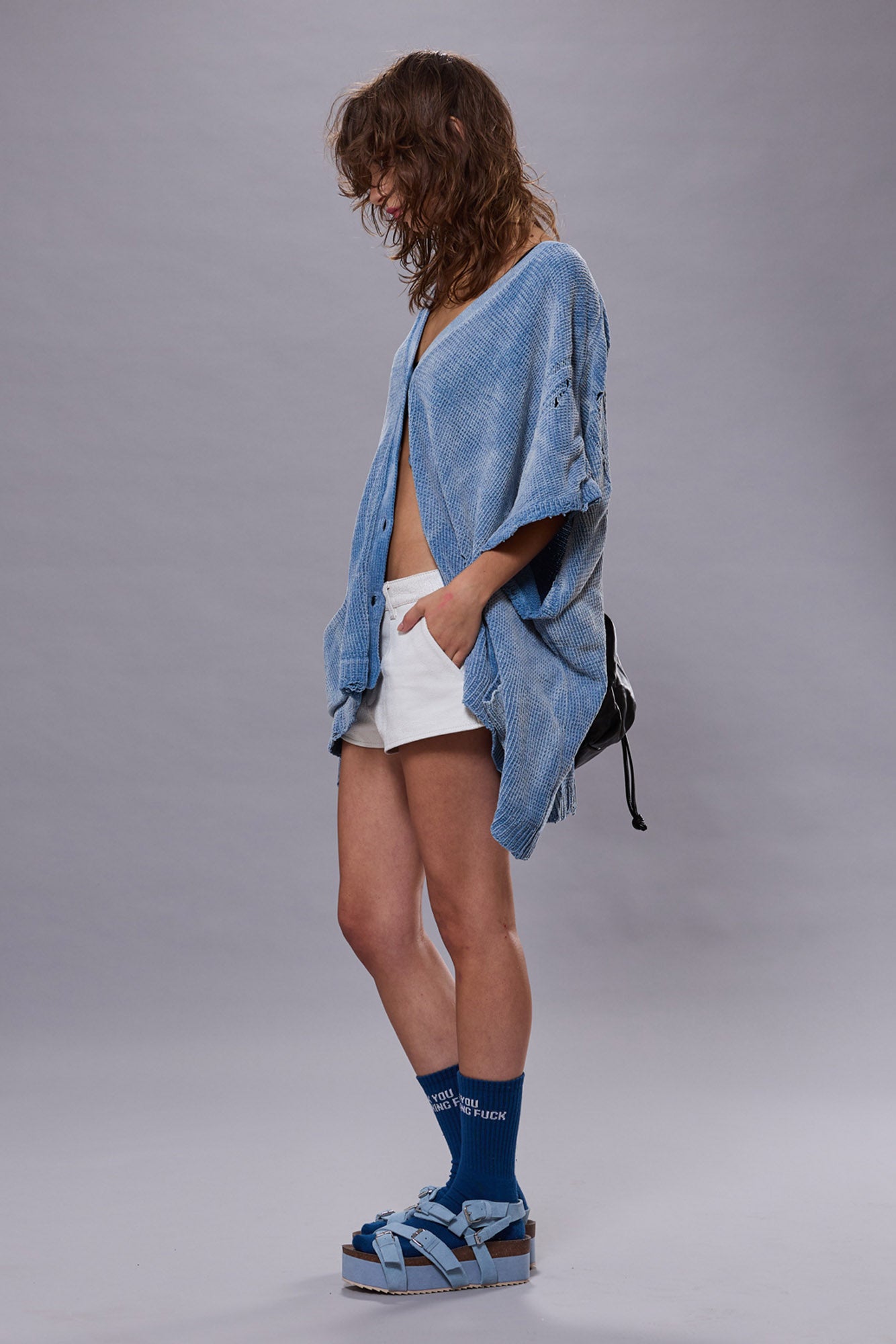 SLEEVELESS BOXY CARDIGAN DRESS - LIGHT BLUE | R13 near me