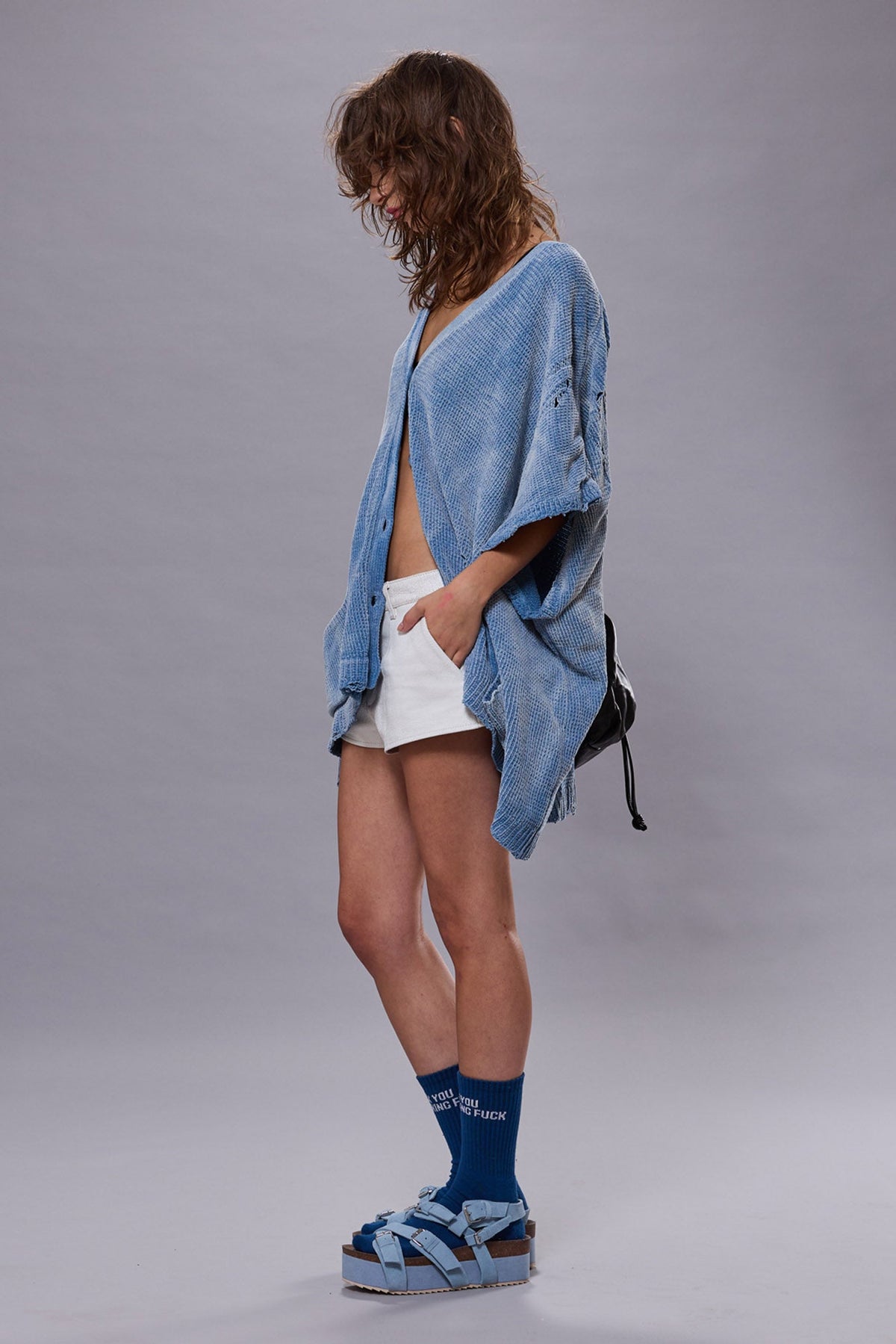 SLEEVELESS BOXY CARDIGAN DRESS - LIGHT BLUE | R13 near me