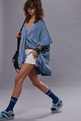 SLEEVELESS BOXY CARDIGAN DRESS - LIGHT BLUE | R13 near me