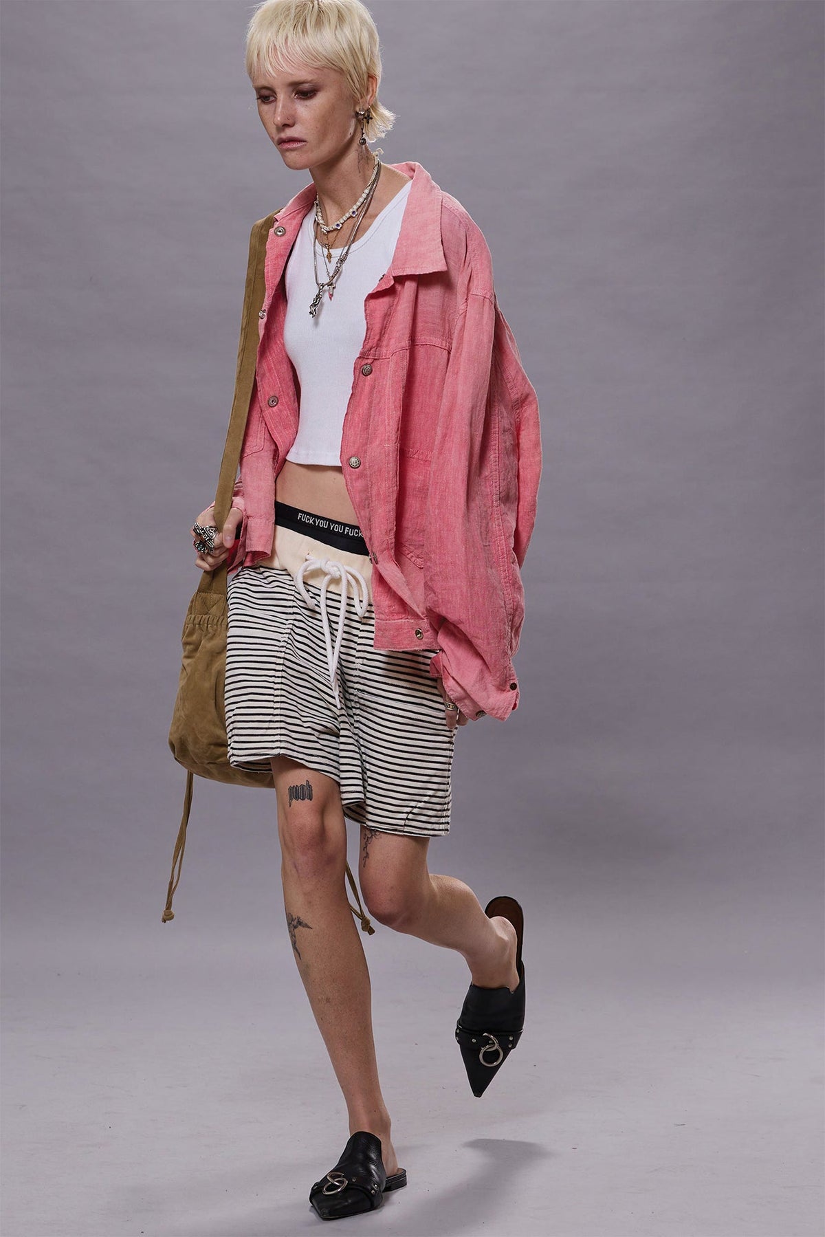 LAYERED POCKET SWEATSHORT - NAVY/ECRU NARROW STRIPE | R13 sale