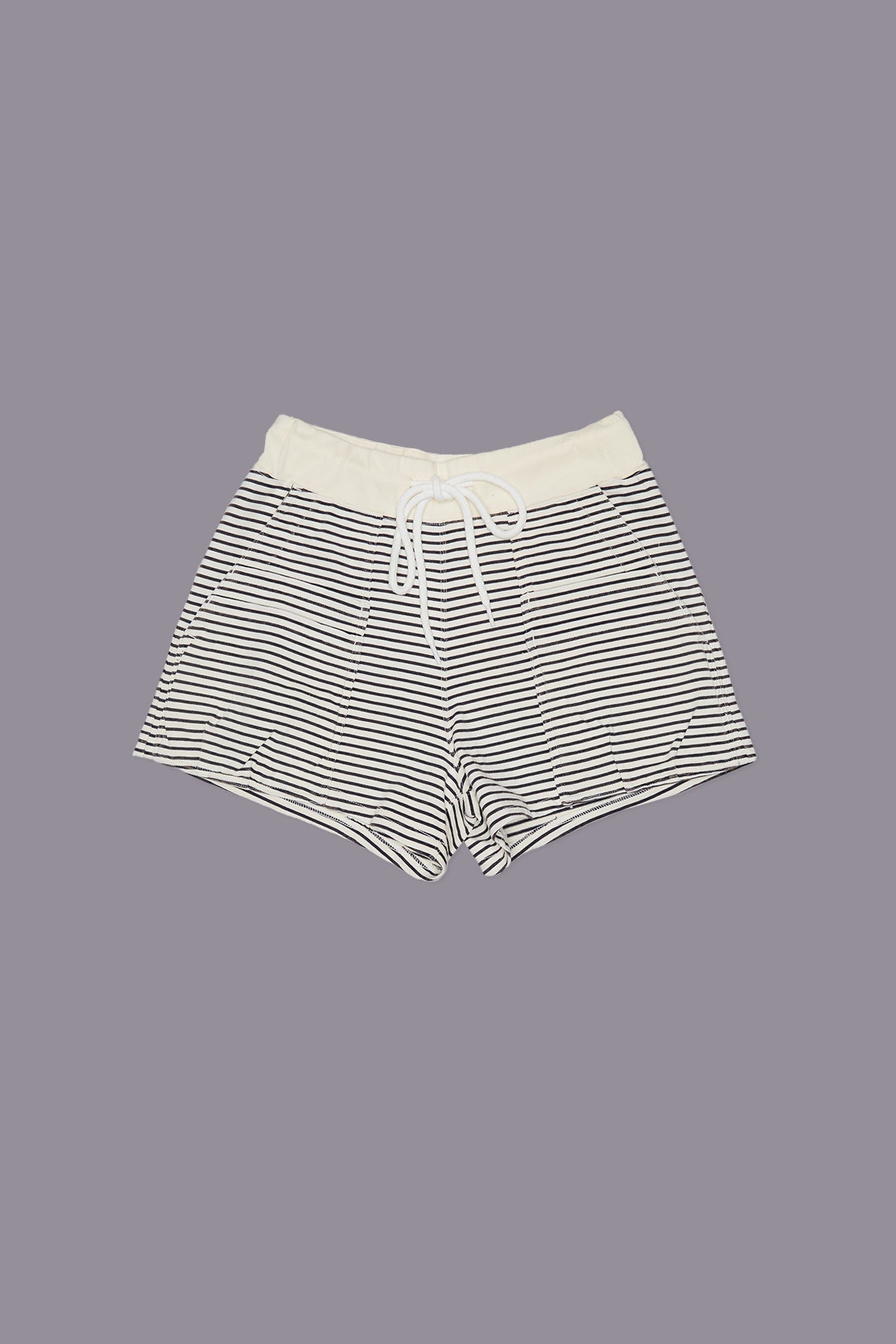 LAYERED POCKET SWEATSHORT - NAVY/ECRU NARROW STRIPE | R13 sale