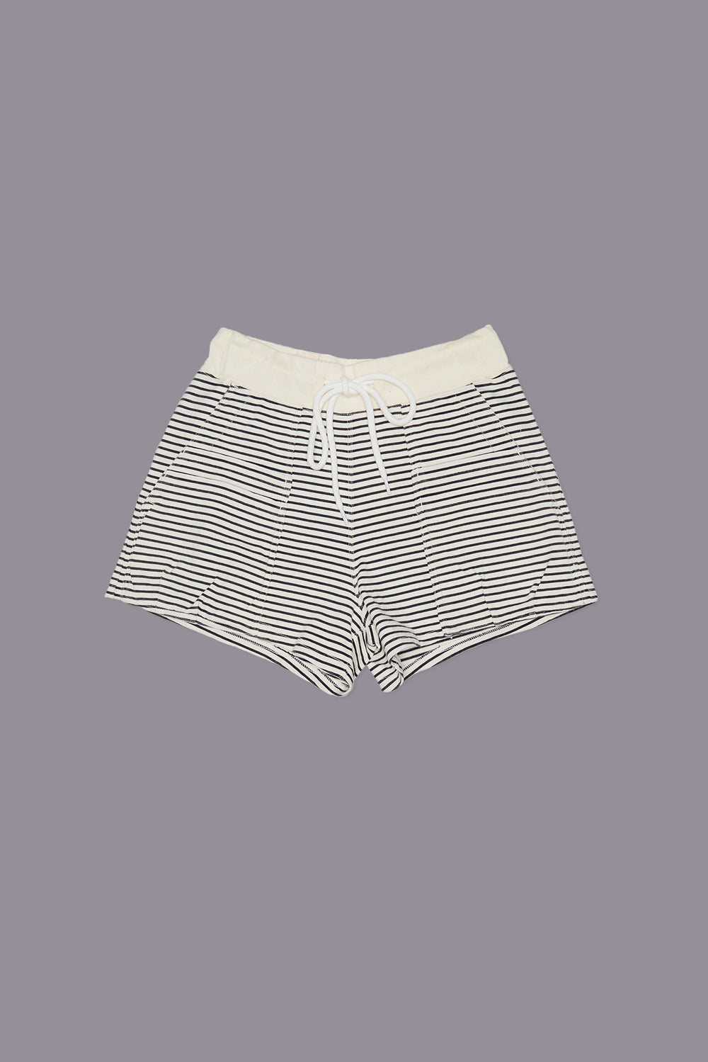 LAYERED POCKET SWEATSHORT - NAVY/ECRU NARROW STRIPE | R13 sale